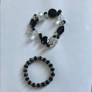 Elegant Black and Silver Beaded Bracelet Set